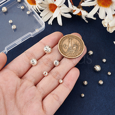 20Pcs 5 Style Fancy Cut Faceted Round 925 Sterling Silver Beads STER-PH0001-69-1