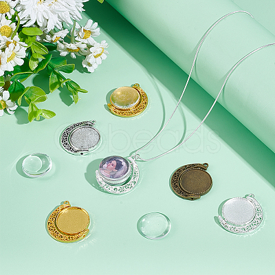 DIY Blank Dome Alloy Flat Round with Mooon Pendant Making Kits DIY-UN0006-45-1