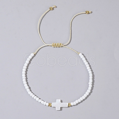 Glass Seed Beads & Brass Braided Beaded Bracelets LS-TV0952-10-1