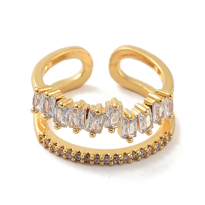 Brass with Cubic Zirconia Open Cuff Rings RJEW-B053-03-1
