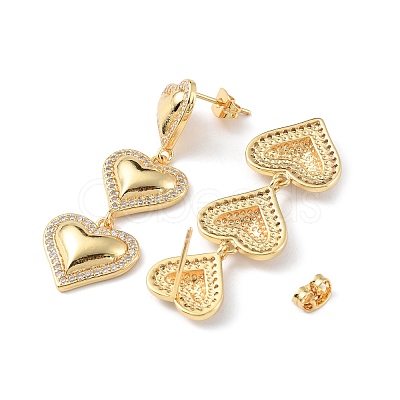 Clear Cubic Zirconia Heart Dangle Stud Earrings EJEW-P227-01G-1