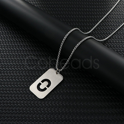 Rectangle with Hollow Out Letter 201 Stainless Steel Pendant Necklaces FS-WG34D20-06-1