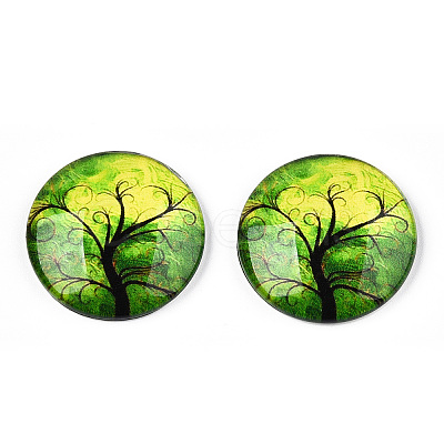 Half Round/Dome Tree Pattern Glass Flatback Cabochons for DIY Projects GGLA-Q037-25mm-M28-06-1