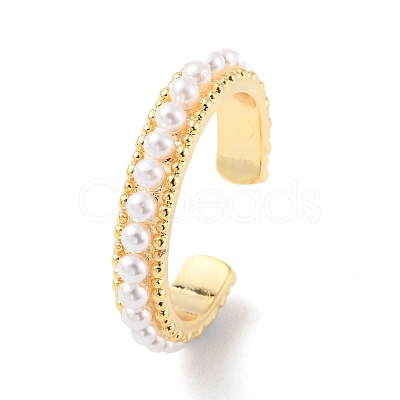 Plastic Pearl Beaded Open Cuff Ring RJEW-C058-03G-1