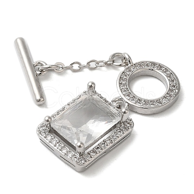 Brass Micro Pave Clear Cubic Zirconia Toggle Clasps KK-N254-87P-1