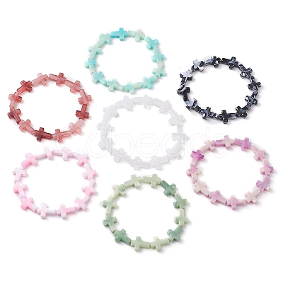 7Pcs 7 Colors Cross Acrylic Beads Stretch Bracelets for Women Men BJEW-JB11434-1