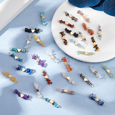 32Pcs 16 Styles Natural Mixed Gemstone Chip Connector Charms PALLOY-FH00095-1