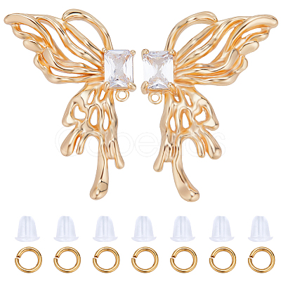 CREATCABIN 4Pcs 2 Style Brass Pave Clear Cubic Zirconia Butterfly Stud Earring Findings DIY-CN0002-73-1