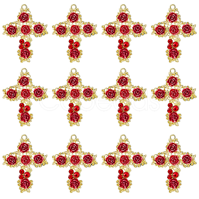 12Pcs Rack Plating Light Gold Alloy Rhinestone Pendants RELI-DC0001-01-1