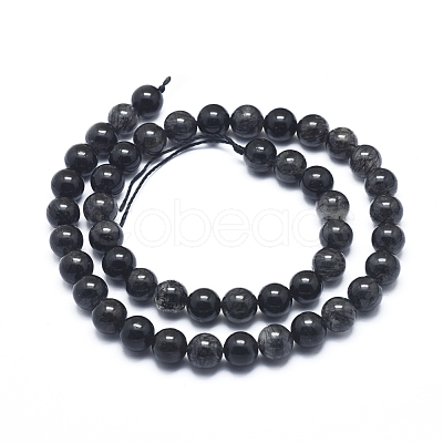 Natural Tourmalinated Quartz/Black Rutilated Quartz  Beads Strands G-D0003-C23-8MM-1