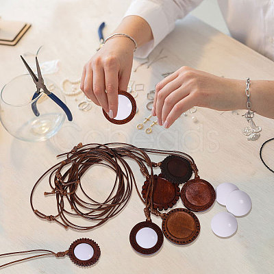 DIY Flat Round Wood Pendant Neckalces Making Kits DIY-CA0007-06-1