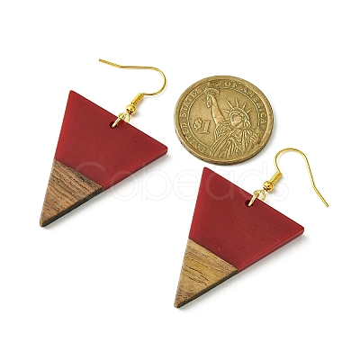 Resin & Walnut Wood Triangle Dangle Earrings EJEW-JE05505-04-1