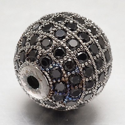 CZ Brass Micro Pave Cubic Zirconia Round Beads ZIRC-L017-14mm-06B-1