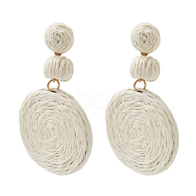 Flat Round Alloy Raffia Dangle Stud Earrings FS-WG4F3C4-05-1