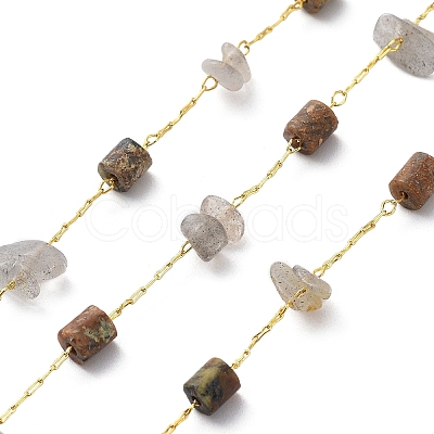 Natural Mixed Gemstone Chips & Column Beaded Chains CHC-C001-04G-1