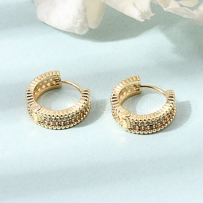 Brass Micro Pave Cubic Zirconia Hoop Earrings KK-CBACA55-01G-1