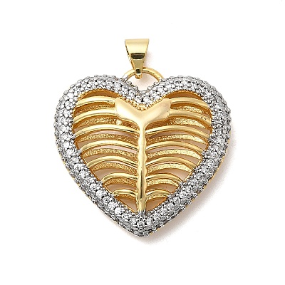 Brass Micro Pave Clear Cubic Zirconia Pendants KK-H519-14A-GP-1