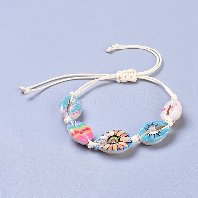 Adjustable Printed Cowrie Shell Braided Bead Bracelets BJEW-JB04273-1