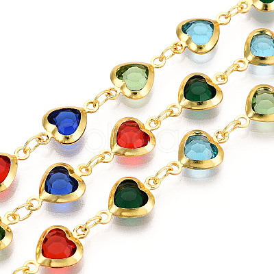 Brass Glass Heart Link Chains CHC-T018-13A-G-1