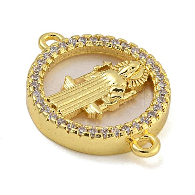 Rack Plating Brass Micro Pave Clear Cubic Zirconia Flat Round Connector Charms KK-I718-47G-03-1