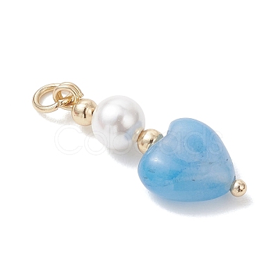Natural Mashan Jade & Red Jasper & Sodalite & Rose Quartz & Howlite & Green Aventurine Pendants with Round Shell Pearl PALLOY-JF04996-1