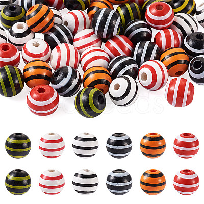 60Pcs 6 Colors Natural Chinese Cherry Wood Beads WOOD-CD0001-16-1