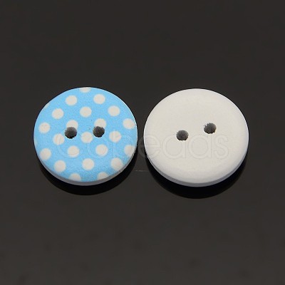 2-Hole Flat Round Polka Dot Printed Wooden Sewing Buttons X-BUTT-M007-01-1