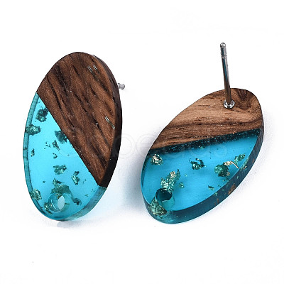 Transparent Resin & Walnut Wood Stud Earring Findings MAK-N032-005A-F01-1