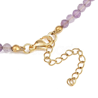 Synthetic Turquoise & Natural Amethyst Faceted Round Beaded Starfish 304 Stainless Steel Pendant Necklaces for Women NJEW-JN05459-1