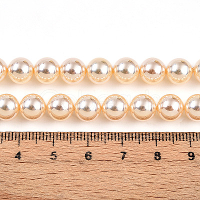 UV Plating Pearlized Glass Pearl Beads Strands GLAA-F128-01B-T8-1
