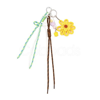 Flower Handmade Woven & Polyester Cord & Resin & Acrylic Beaded Pendant Decorations HJEW-JM04421-03-1