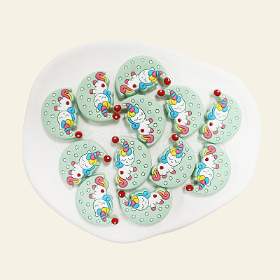 Moon with Unicorn Food Grade Eco-Friendly Silicone Focal Beads SIL-SZC0008-05C-1