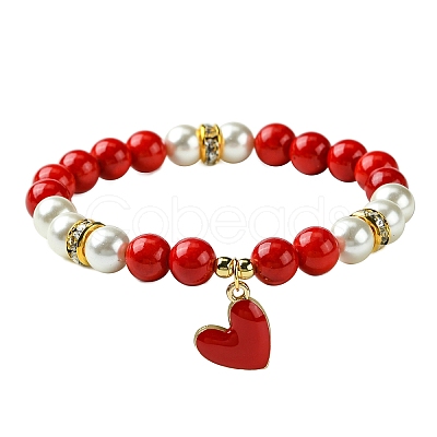 Valentine's Day Natural Dyed Mashan Jade Beaded Stretch Bracelets for Women X1-BJEW-TA00575-1