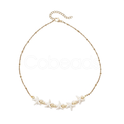 Ocean Dyed Synthetic Turquoise Starfish Beaded Bib Necklaces with 304 Stainless Steel Satellite Chains NJEW-JN05979-02-1