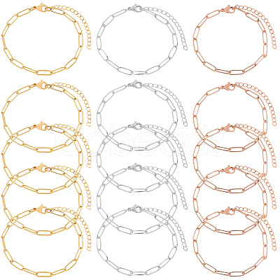 15Pcs 3 Colors 304 Stainless Steel Paperclip Chain Bracelets BJEW-BBC0001-20-1
