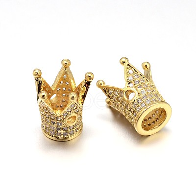 Brass Micro Pave Cubic Zirconia Crown Beads ZIRC-M069-14G-NR-1