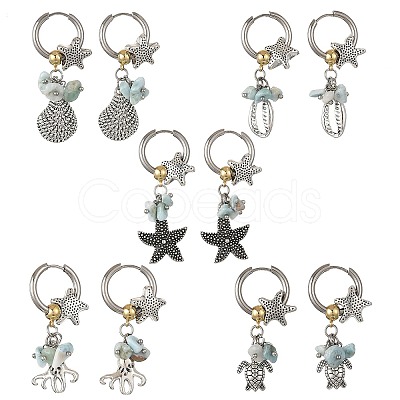 Ocean Natural Larimar Chip Dangle Earrings EJEW-JE07423-1