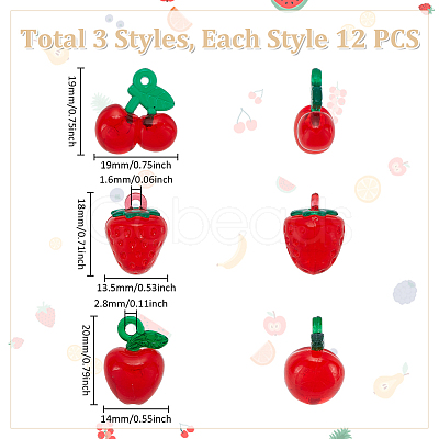 36Pcs 3 Styles Acrylic Imitation Fruit Pendants MACR-UN0001-08-1