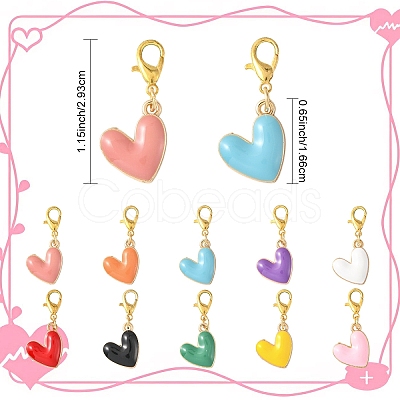 50Pcs 10 Styles Heart Alloy Enamel Pendant Decorations HJEW-YW00114-1