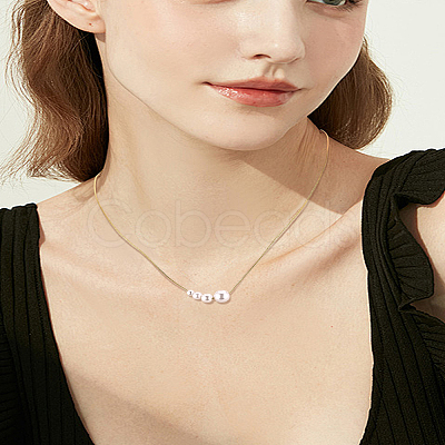 1Pc Imitation Pearl Round Graduated Bead Pendant Alloy Box Chain Necklaces NJEW-LP0007-33-1