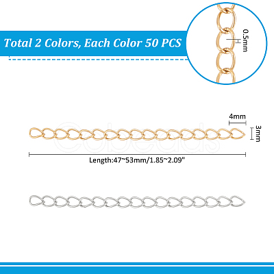100Pcs 2 Colors 304 Stainless Steel Chain Extender STAS-UN0060-92-1