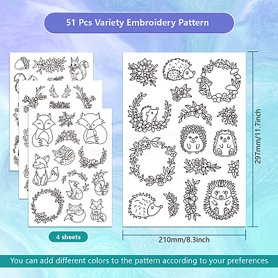 4 Sheets 11.6x8.2 Inch Stick and Stitch Embroidery Patterns DIY-WH0455-070-1