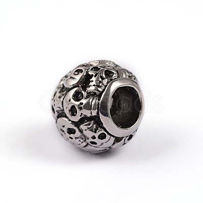Retro Rondelle Skull 304 Stainless Steel European Large Hole Beads STAS-F072-05-1