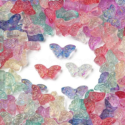 100Pcs Transparent Spray Painted Glass Beads GLAA-YW0005-09-1