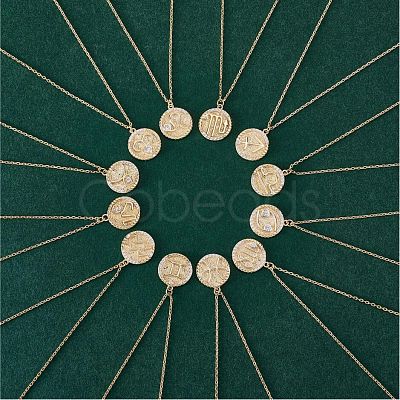925 Sterling Silver 12 Constellation Necklace Gold Horoscope Zodiac Sign Necklace Round Astrology Pendant Necklace with Zircons Birthday Jewelry Gift for Women Men JN1089A-1