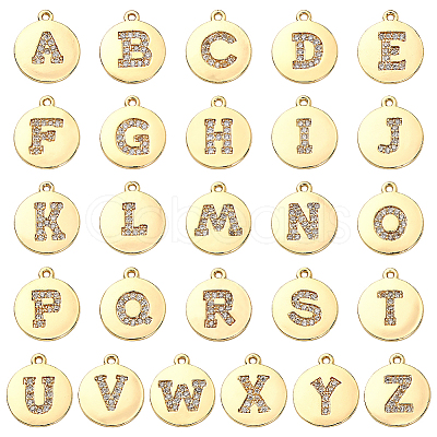 26Pcs 26 Styles Brass Micro Pave Cubic Zirconia Charms KK-SC0006-94-1