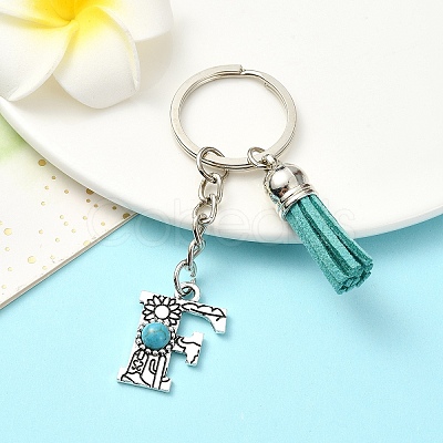 Alloy with Resin Imitation Synthetic Turquoise Keychain KEYC-YW00087-06-1