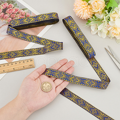 7M Polyester Jacquard Rhombus Ribbon SRIB-WH0011-213-1