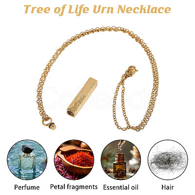 304 Stainless Steel Rectangle with Tree of Life Pendant Urn Ashes Necklaces NJEW-WH0036-030G-1
