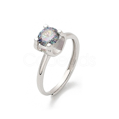 Rhodium Plated 925 Sterling Silver Moissanite Adjustable Rings RJEW-U038-10P-1